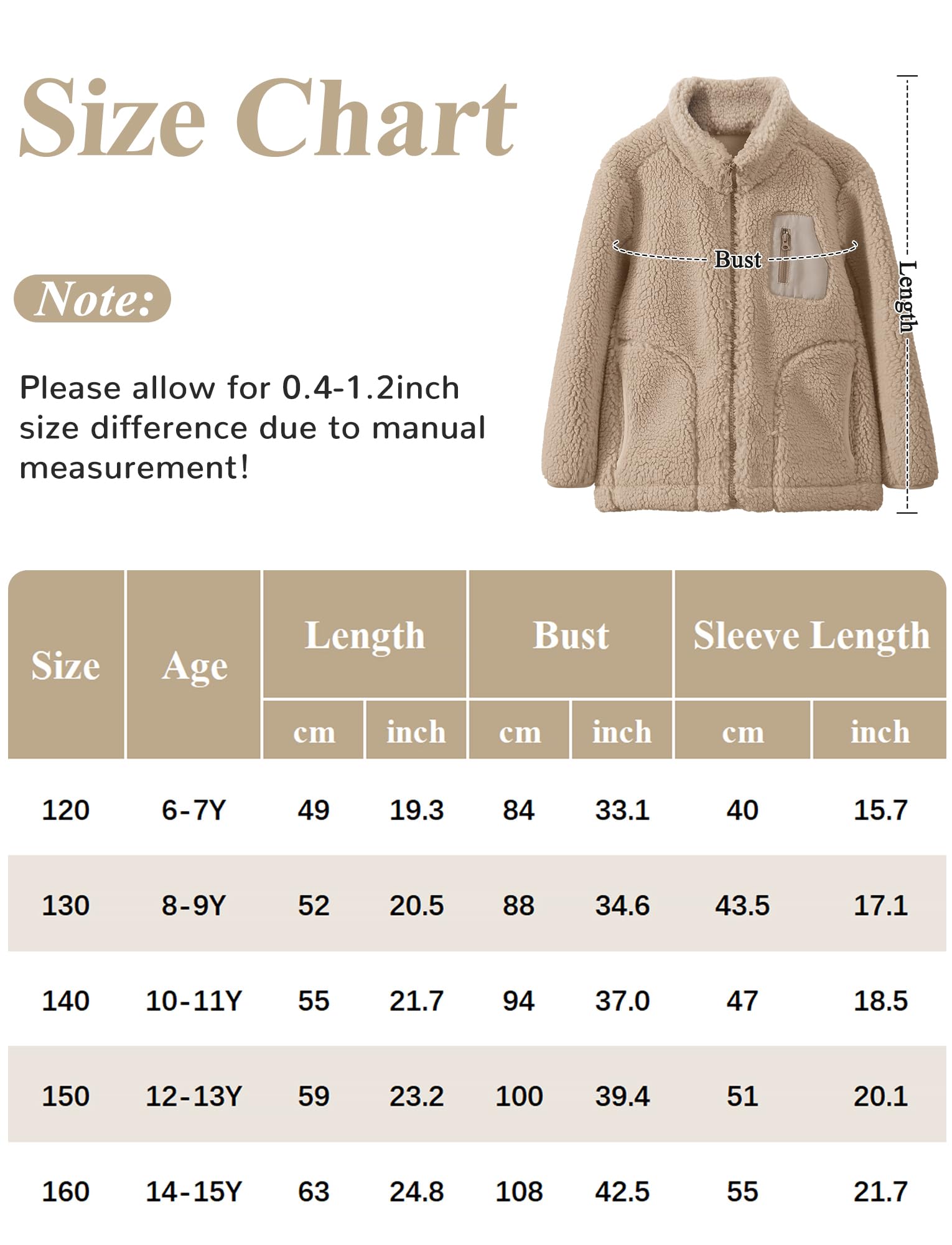 Maeau Bambino Ragazza Ragazzo Giacca in Pile Giacca Calda Esterno Cappotto con Cerniera Teen Abbigliamento Inverno Morbido e Confortevole Giacca Moda 6-15 Anni/120-160cm