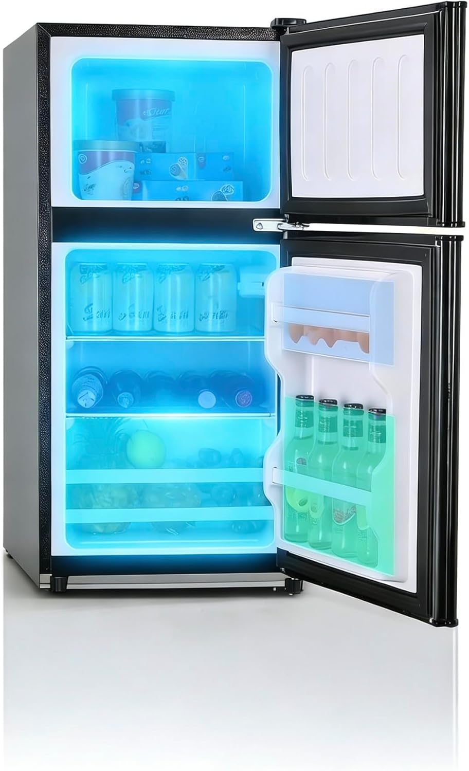 Compact Refrigerator with Separate Freezer, 2-Door Mini Fridge for Bedroom, Gaming Room, Office & Basement, Low Noise Under Counter Cooler, Space Gray BCD-50 Ultra