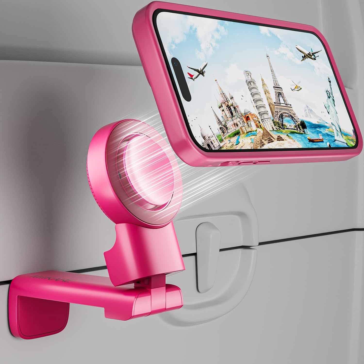 MiiKARE Travel Essentials Airplane Phone Holder, Universal Handsfree Phone Mount for Flying with 360 Degree Rotation, Travel Must Haves Phone Stand for Desk, Tray Table, Black&Black&Black