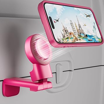 MiiKARE Magnetic Airplane Phone Holder Mount for Magsafe, Barbie Pink | Universal Hands-free Phone Holer with 360 Rotation for Flying, Accessory Travel Must Haves Phone Stand for Desk, Tray Table