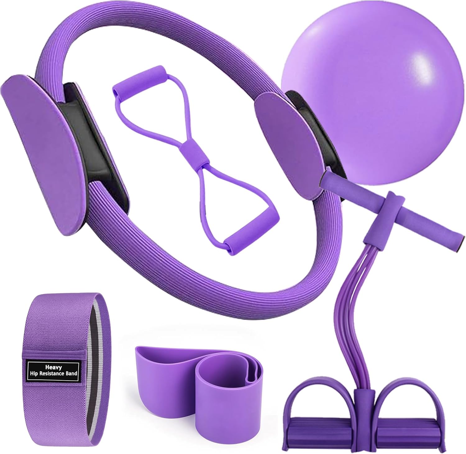Pilates Essentials Kit for Women-Home Yoga Set,Including Foot Pedal Puller,Pilates Ring,Figure 8 Resistance Band,Pilates Ball,Resistance Band,Yoga Stretching Elastic Band,for Travel&Home Workouts