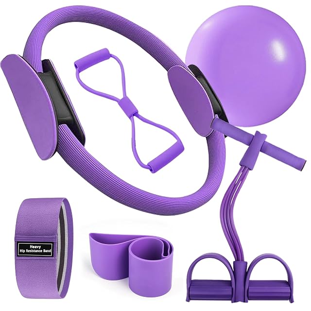 Pilates Essentials Kit for Women-Home Yoga Set Including Foot Pedal Puller Pilates Ring Figure 8 Resistance Band Pilates