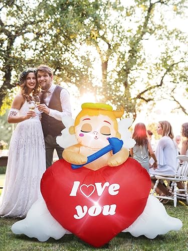 Miniatura 6 de TOROKOM Cupido inflable para el día de San Valentín con corazón de amor luces LED integradas de 5 pies de alto decoración de patio dulce San