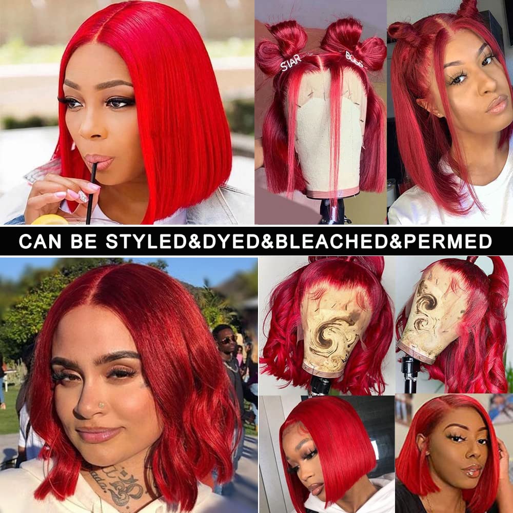 Amazon.com : Red Bob Wig Human Hair 13X4 HD Transparent Hot  display picture 3