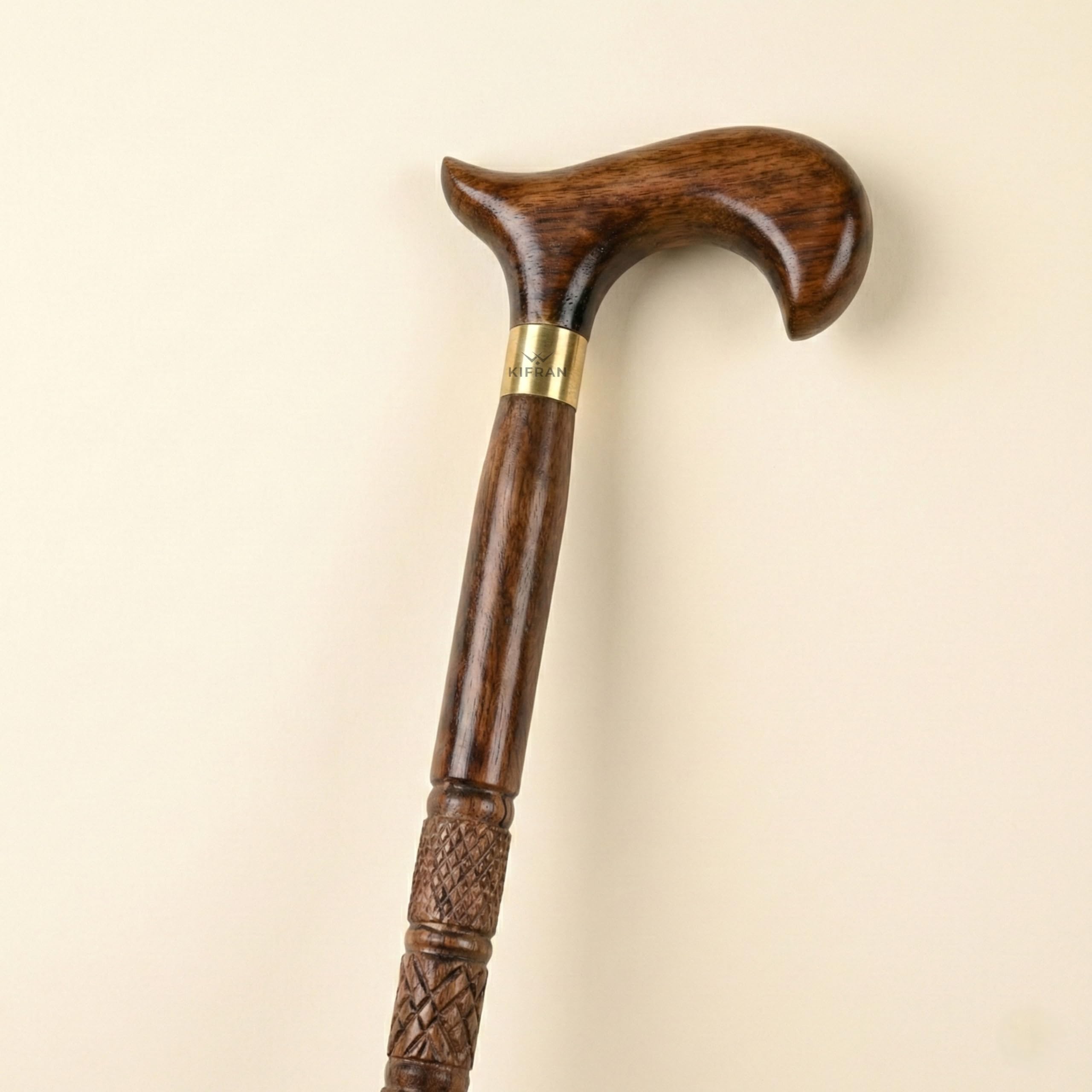 Handcrafted Solid Sheesham Wood Walking Stick with Hand Carved Design, 36 Inch, Anti-Slip Rubber Tip, Brown-picture-16