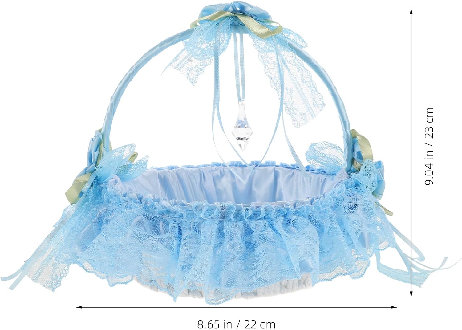 Flower Girl Wedding Basket with Handle, Lace Trim Bamboo Cloth image 2
