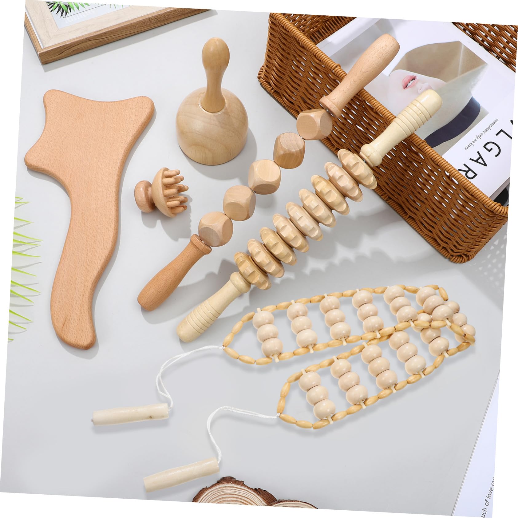 Beaupretty Rodillo Masajeador Anticelulitis Kit Masaje de Madera 6 Piezas, Maderoterapia Corporal para Aliviar Fatiga y Promover Circulación, Uso en Oficina
