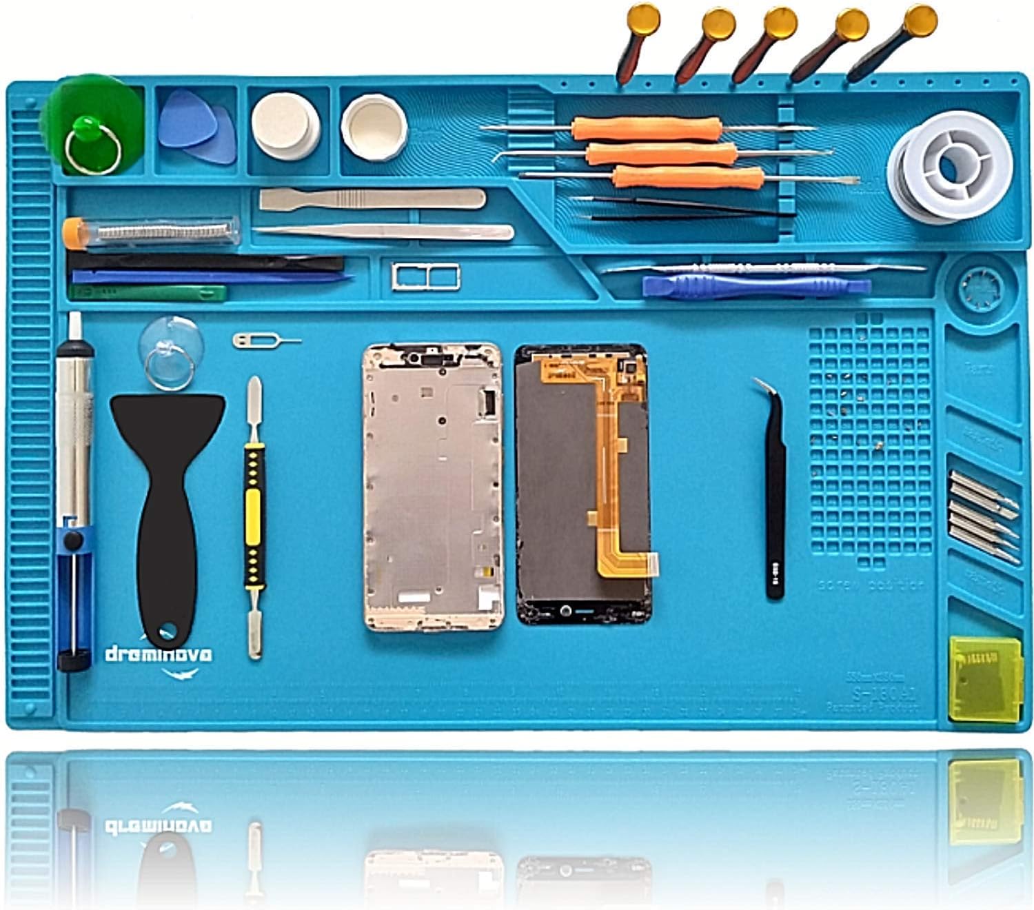 Scout Heat Insulation Silicone Repair Magnetic Large Soldering Mat - Heat Resistant 500°C Electronics Workbench for Soldering Iron, Phone and Computer Repair (21.6'' x 13.8'', Blue)