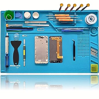Scout Heat Insulation Silicone Repair Magnetic Large Soldering Mat - Heat Resistant 500 degreeC Electronics Workbench for Soldering Iron, Phone and Computer Repair (21.6'' x 13.8'', Blue)
