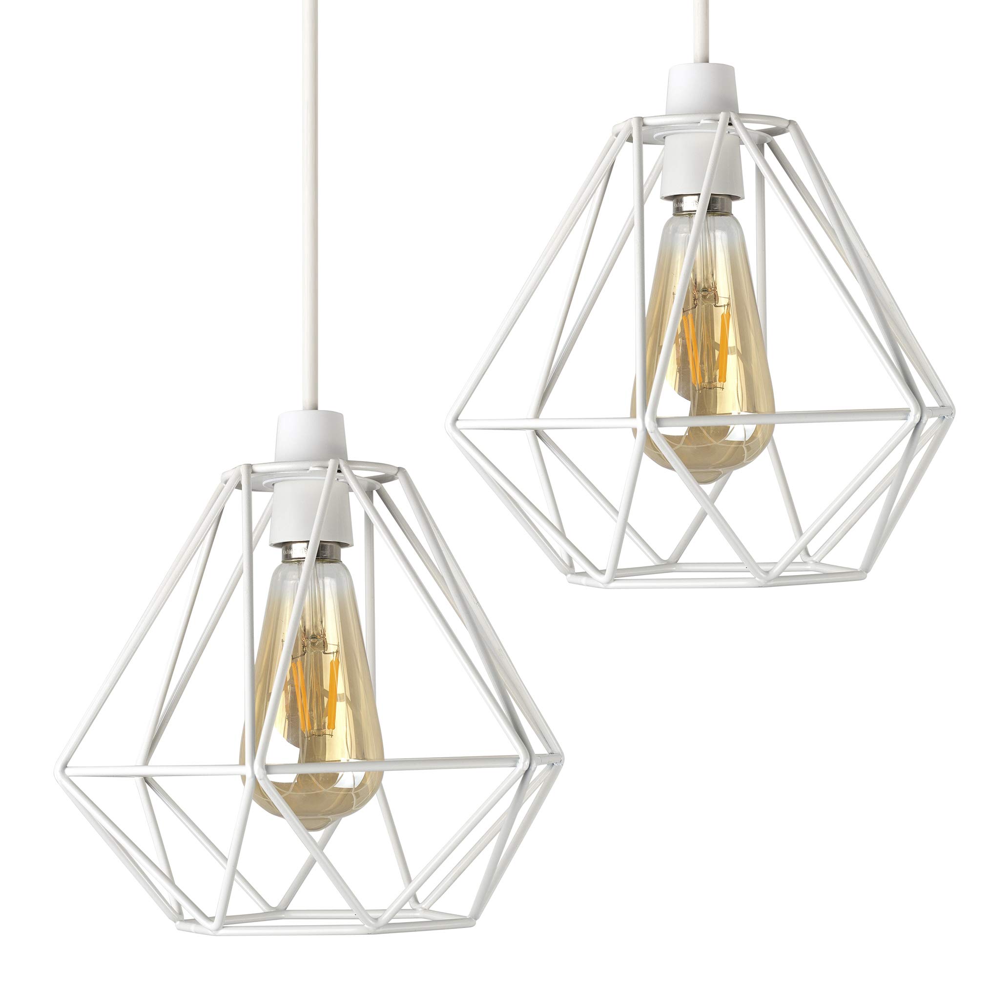Minisun White | Retro Style Metal Basket Ceiling Light Shades | Pendant Lights, Home Décor & Improvement Essential | Set Of 2 | Includes 4W Led Bulbs [2700K Warm ] | 23.5Cm Shade Width