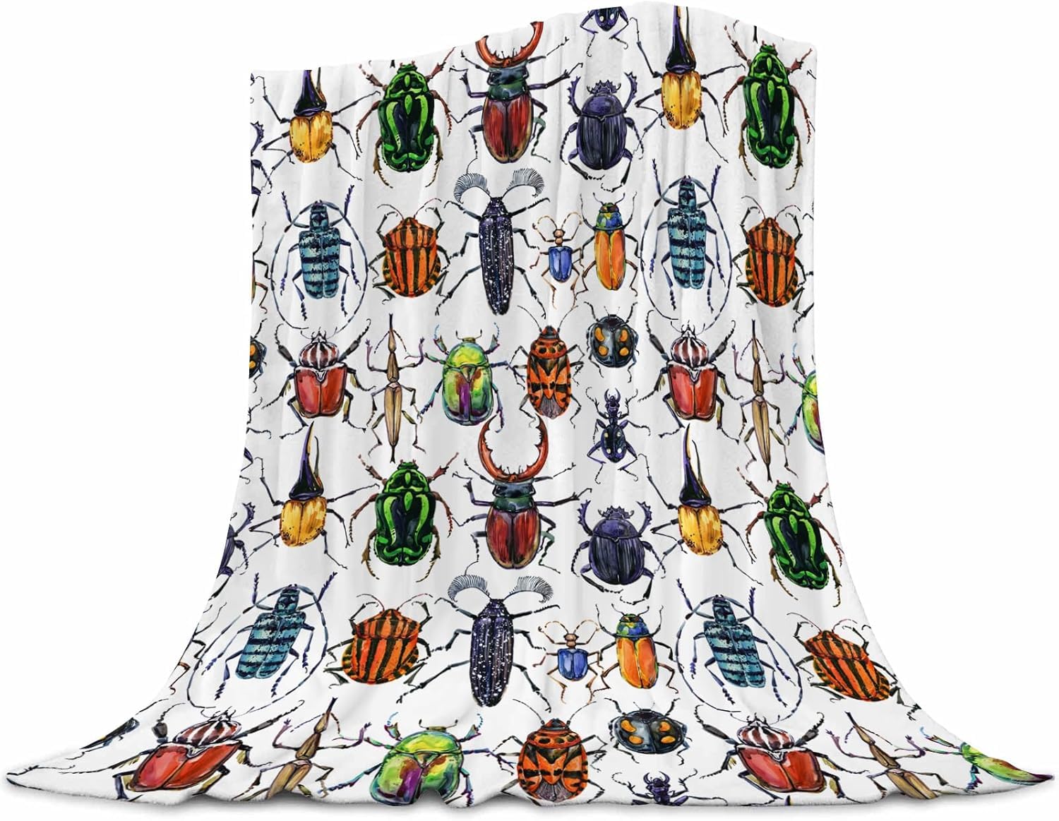 Beetle Baby Blanket 30x40 Inches - Ultra Soft Bugs Print Flannel Throw Blankets - Colorful Insect Nursery Blanket for Infants &amp; Toddlers - Crib &amp; Stroller Blanket - Bug Lover Gift for Kids