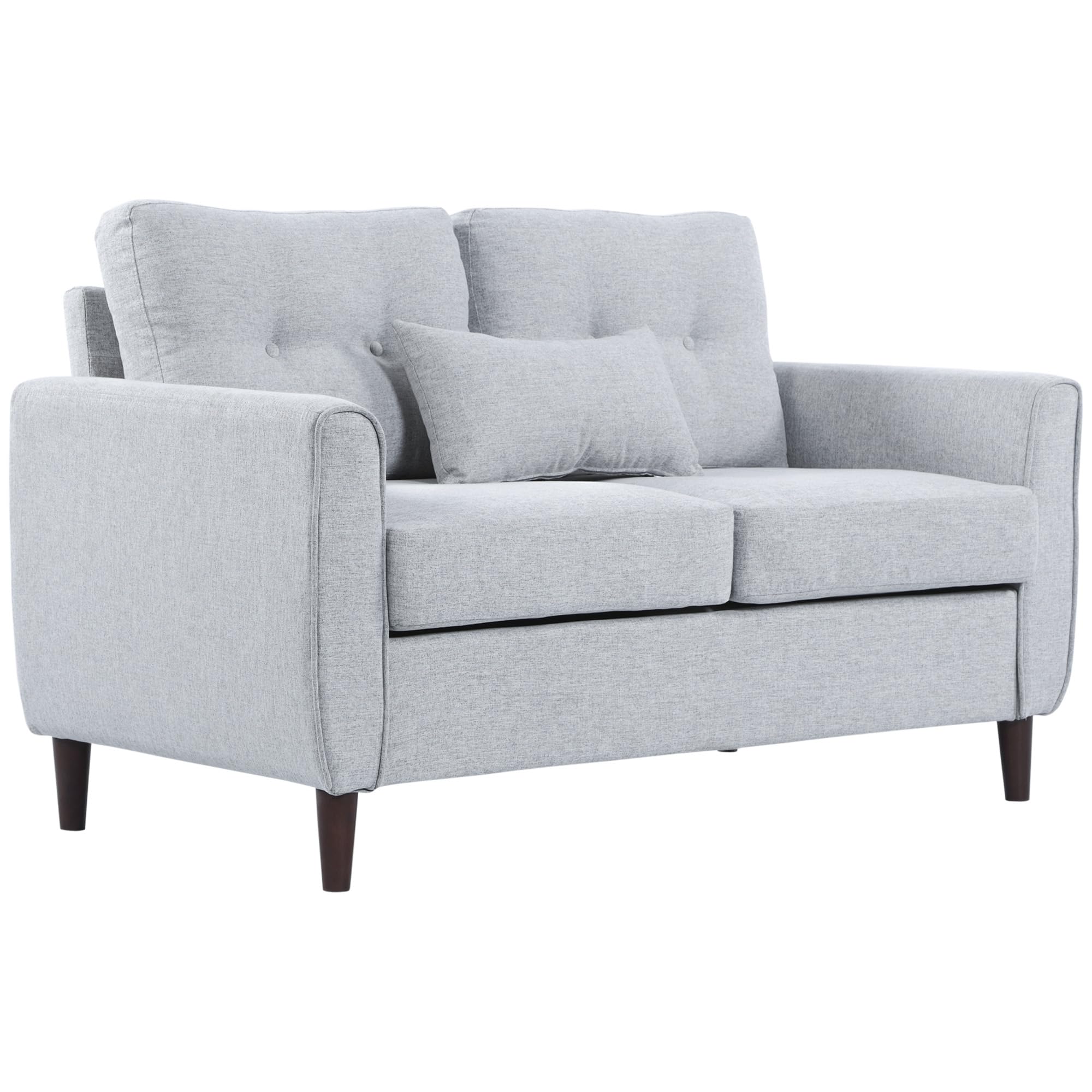 HOMCOM Sofá de 2 Plazas, Tapizado en Lino, Sofá de Salón Moderno con Reposabrazos, Patas de Madera, Cojín Decorativo con Funda Lavable, para Dormitorio, Oficina, 140x78x83 cm, Gris Claro