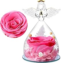Eternal Roses Gifts for Her, Gift Woman Preserved Roses in Glass Angel Figurines, Flower Angels for Mom Grandma Wife Sister Girlfriend (Pink)