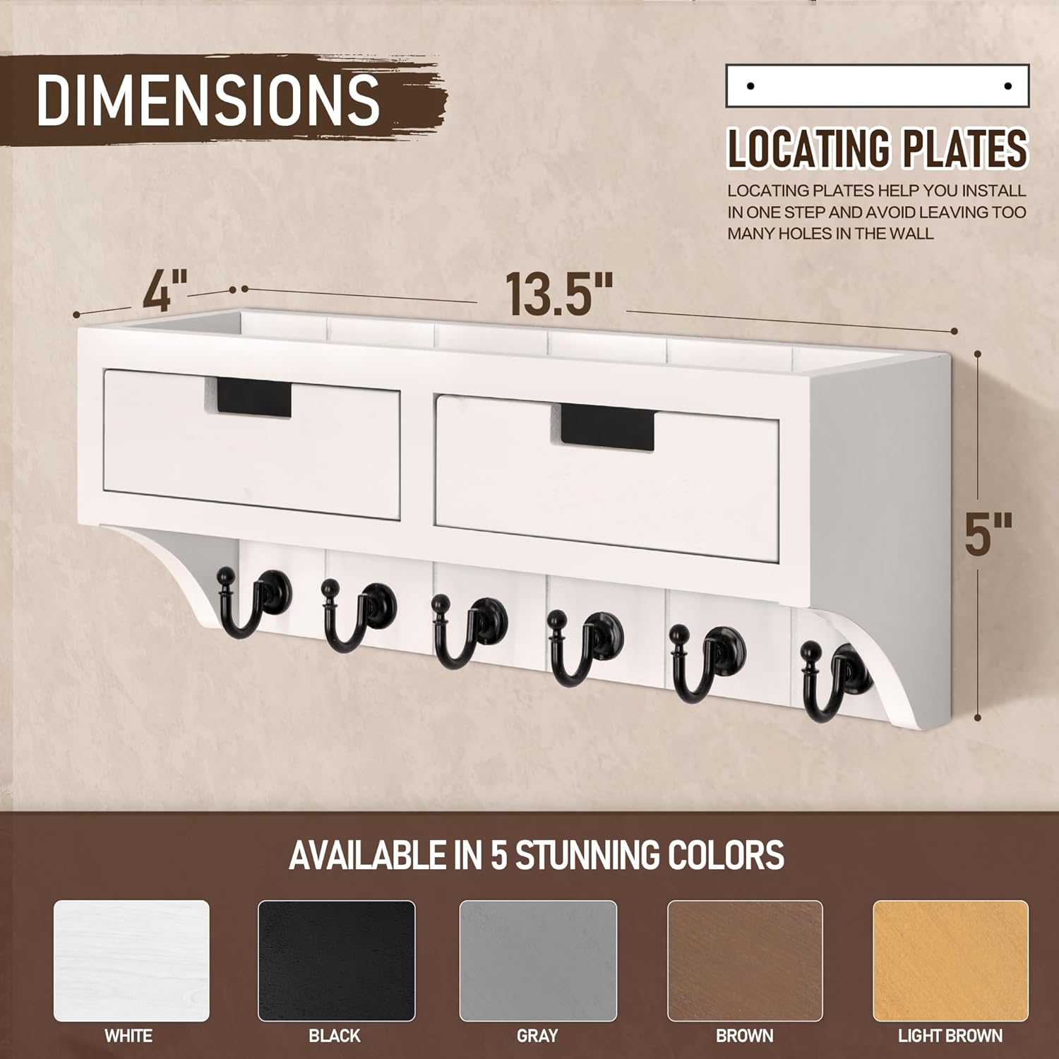 Rebee Vision Decorative Key Holder Wall Mount with 2 Drawer Organizer and Floating Shelf Combo - Effortless Home Organization Key Holder for Wall - Ideal for Room Decor (Modern White)