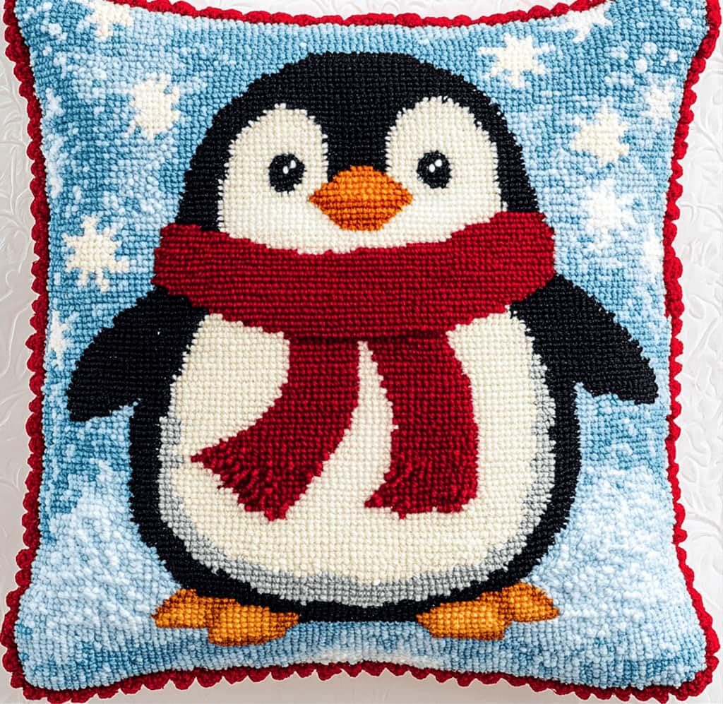 Kitquiver Latch Hook DIY Pillow Kit,Penguin Handmade Cushion Cover 43X43Cm