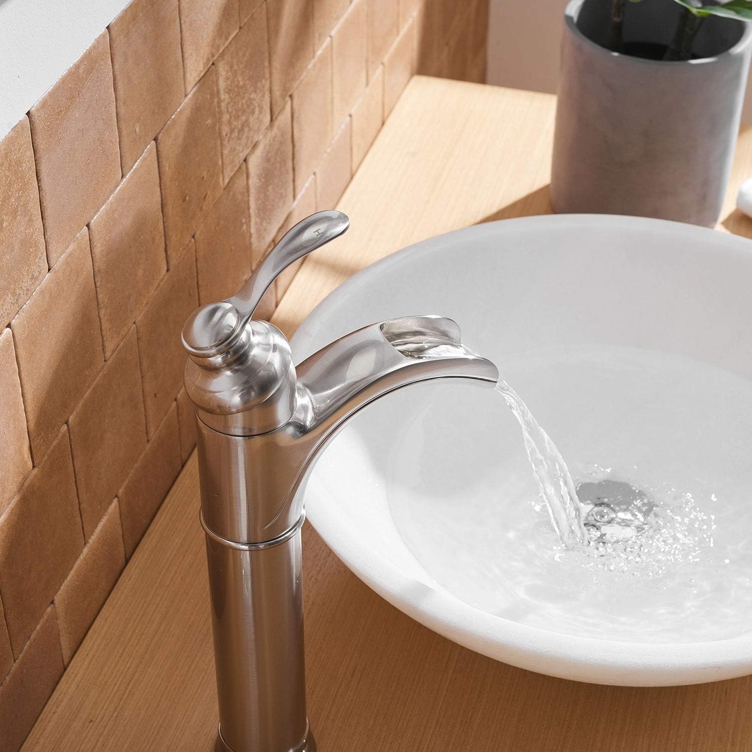 One-Day Sale: Up to 80% Off BWE Vessel Sink Faucet Brushed Nickel Waterfall Single Hole Commercial Bathroom Sink Faucets & Parts Supply Hose Single Handle Bath Lavatory Vanity Sink Mixer Tap