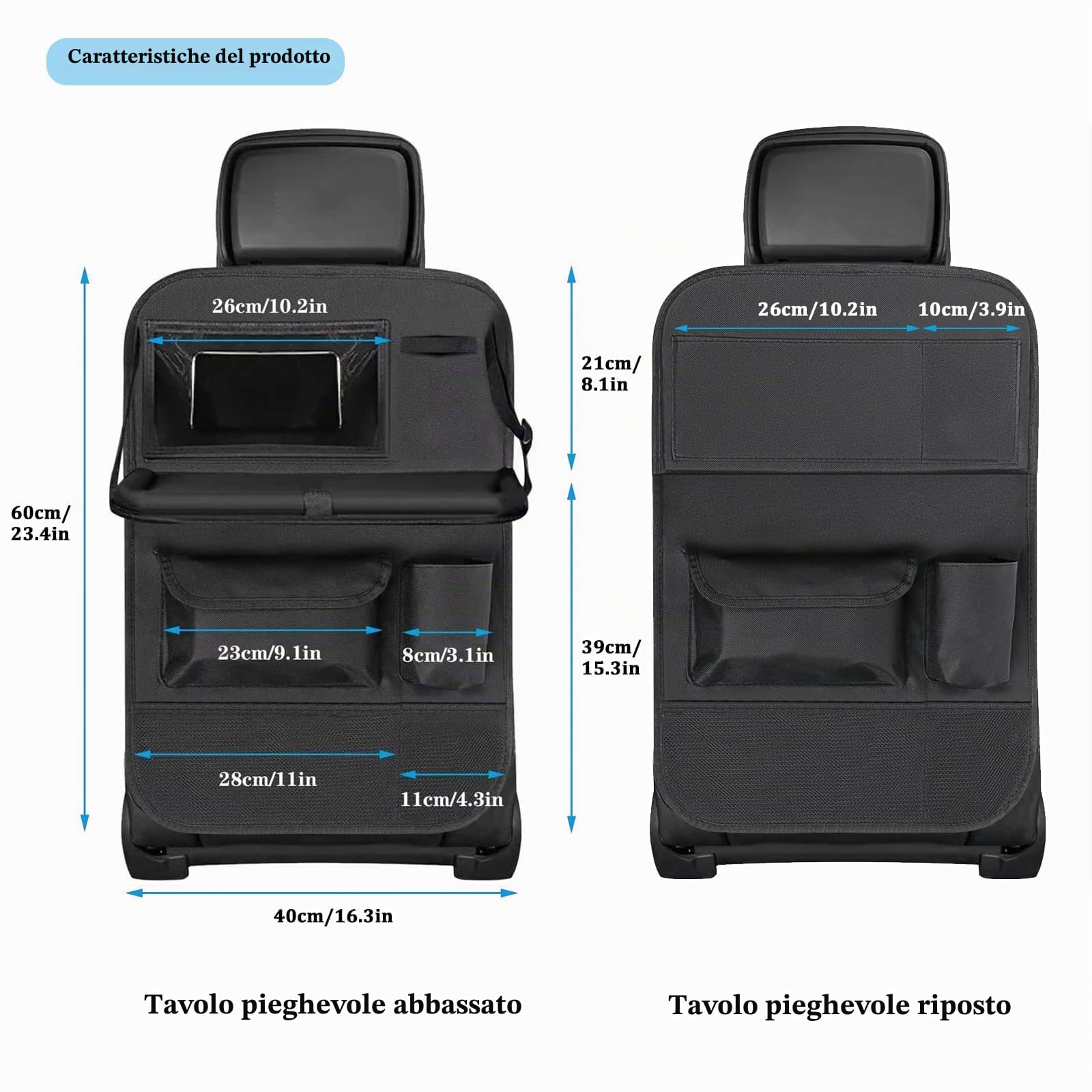 2 Pcs Protezione Sedile Auto Bambini con Tavolino Pieghevole,Proteggi Organizzatore Sedile Posteriore,Impermeabile Organizer per Seggiolino Auto,Universale