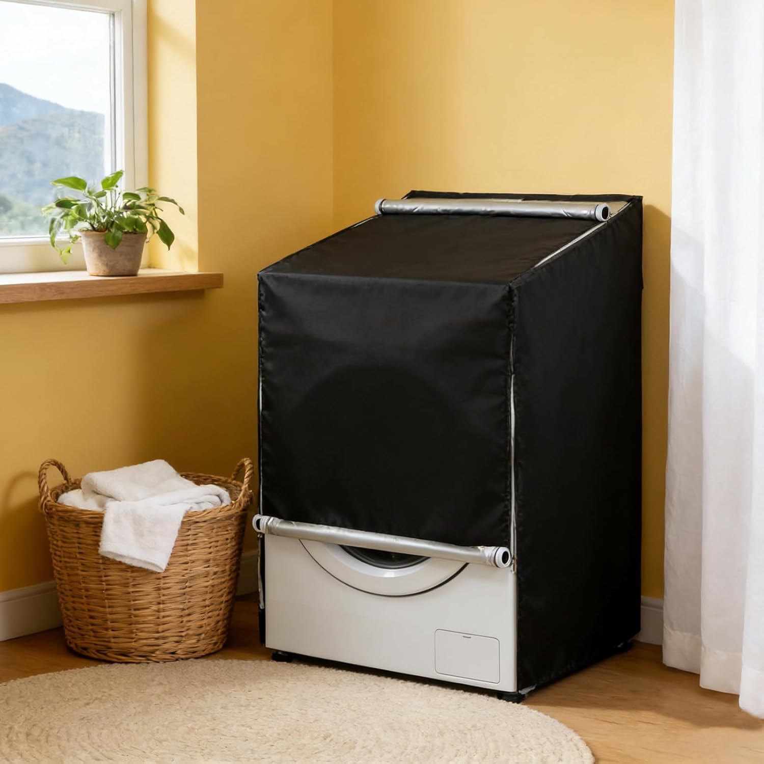 2 Pack Waterproof Washer and Dryer Cover - Zipper Design Sunproof Protector for Top/Front Load Machines, Universal Fit for Most Front-Loading Washer/Dryer (Black)