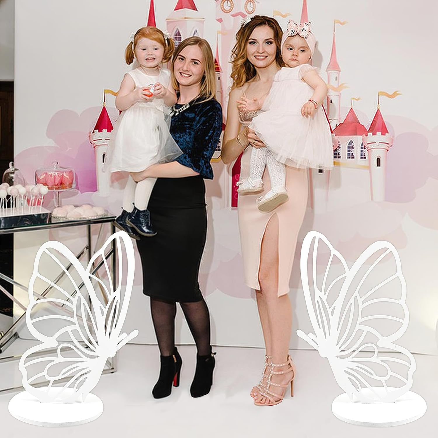 22 Inch White Wood Butterfly Prop Decor - Large Wings Wooden Cutout Backdrop for Princess, Wedding, Baby Shower, Birthday Party Decoration