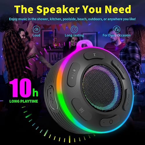 Miniatura 2 de JK&EROSSTARS Altavoz de ducha portátil Bluetooth | Sonido fuerte impermeable micrófono integrado manos libres con luces, ventosa y gancho | para