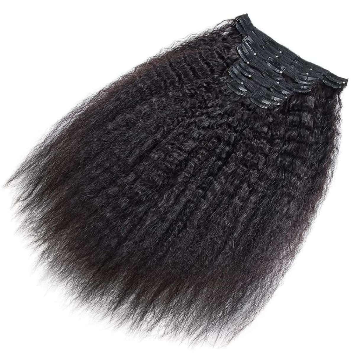 Yaki Straight Clip in Extensions Echthaar，40cm 16 Zoll 8PCS 100g Natürliches Schwarz Haarverlängerung für Frauen Kinky Straight Remy Hair Extensions Clip in