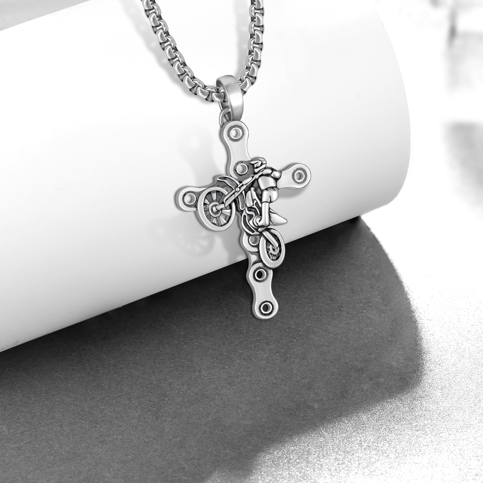 Dirt Bike collier moto 925 argent Sterling collier Motocross pendentif croix bijoux accessoires cadeaux matériel Christian pour hommes