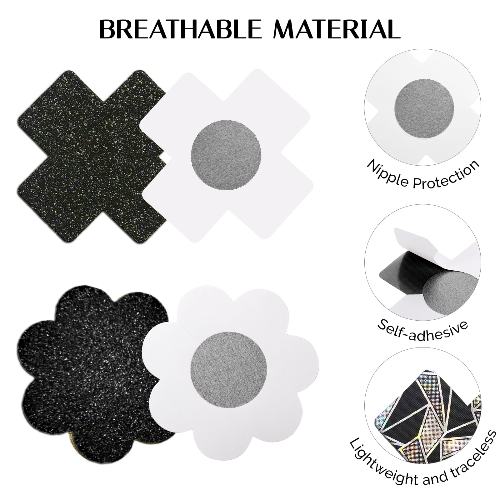 Tripetals Glitters Pasties Nipple Covers Stickers for Women Rave Party Disposable Sticky Breast Petals: Black 12