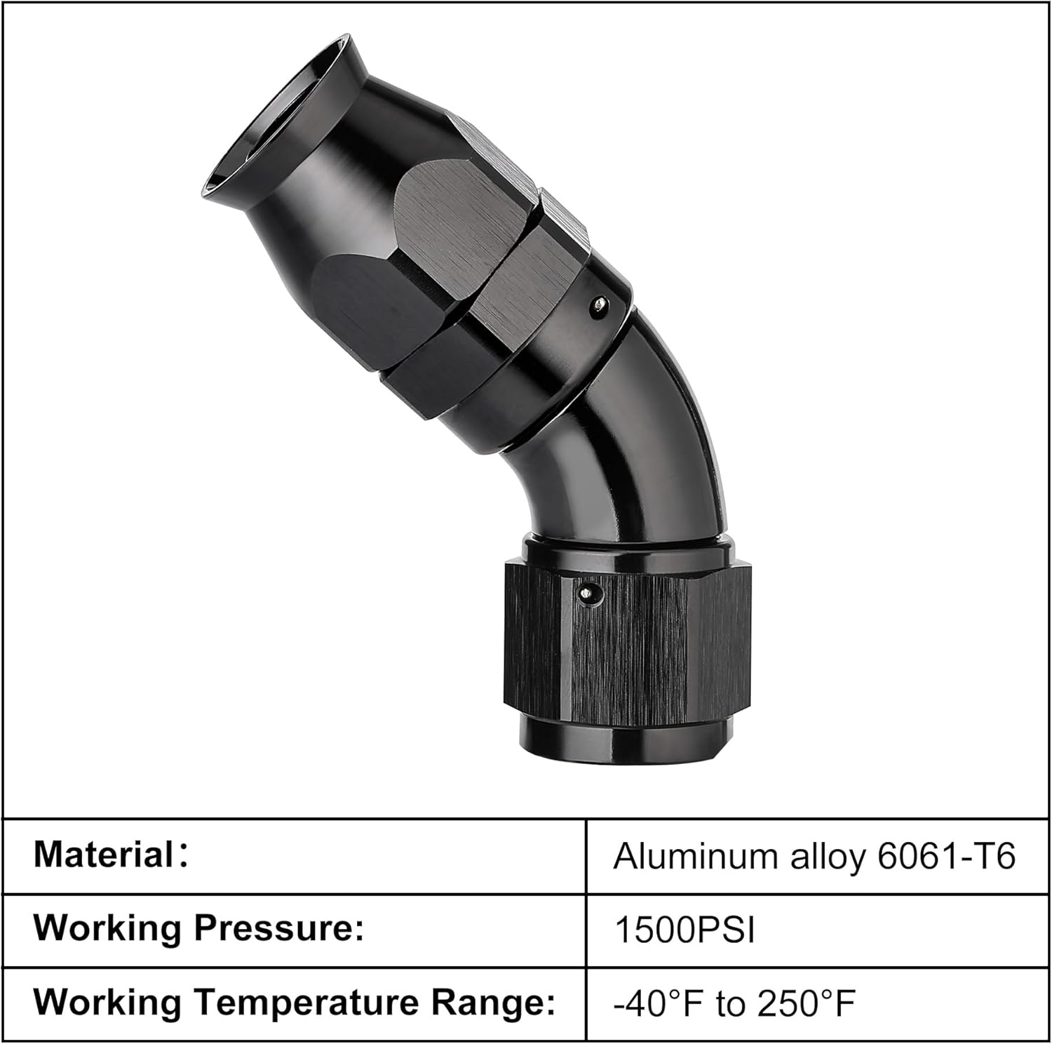 EVIL ENERGY 8AN PTFE E85 Nylon Fuel Hose 10FT Black Bundle with 8AN 45 Degree PTFE One Piece Full Flow End Hose Fitting