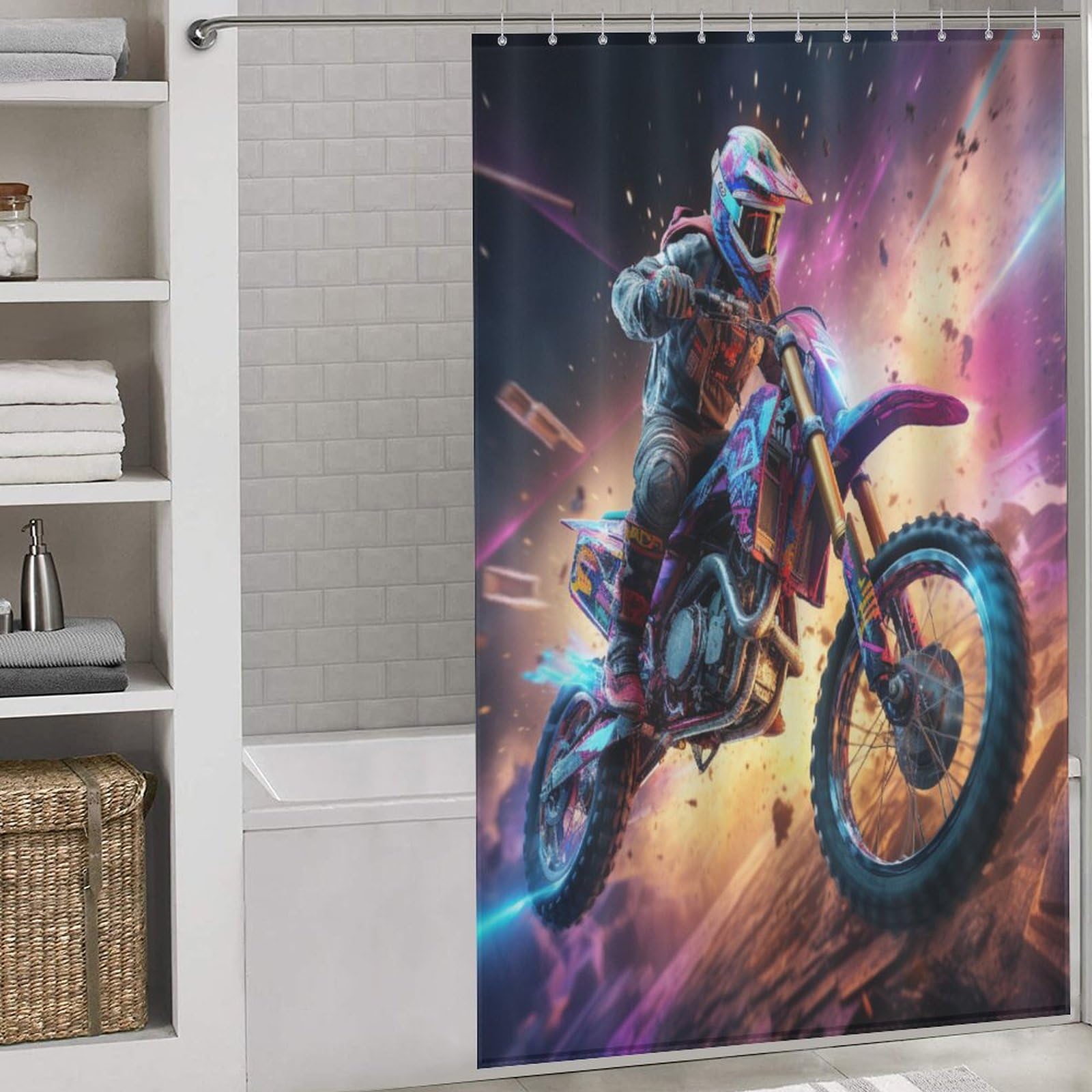 Rideau douche motocross pour une salle de bain de ado