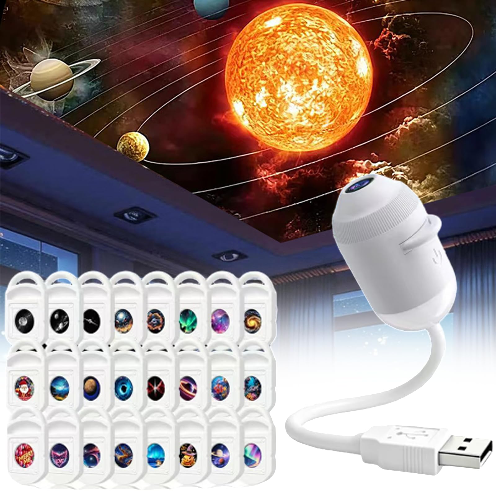 Ocean and Galaxy Projector, Plug and Play HD Star Projector, Holographic Night Light Projectors, 360 Rotating USB Powered Ceiling Light for Bedroom Decor (with 24 Films)