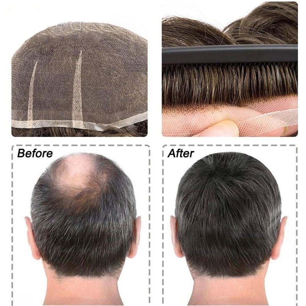 Men's Toupee Parrucca sostitutiva for capelli umani castani 5#, protesi for capelli da uomo, toupet traspirante in pizzo completo for uomo