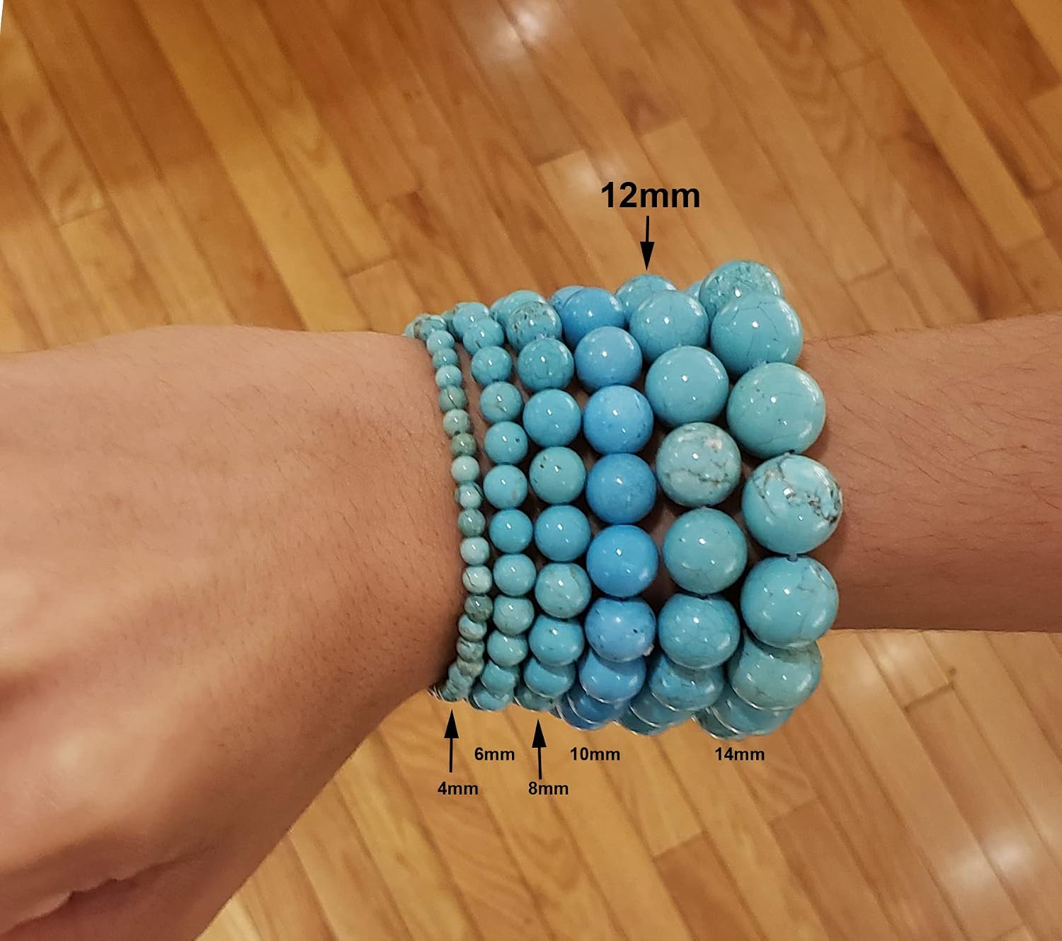 LTC Designs 12mm Shiny Round White Howlite Stretch Bracelet in Various Lengths (7, 7.5, 8 Inches) - Image 4