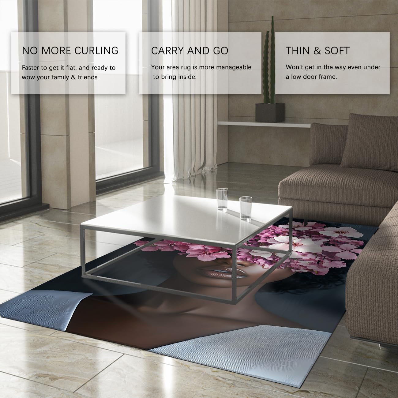 Dywaniki wejściowe do prania 160 x 220 cm Czarna Amerykanka z fioletowym kwiatowym nadrukiem antypoślizgowy dywanik i miękka wycieraczka wewnętrzna z gumowym dywanikiem