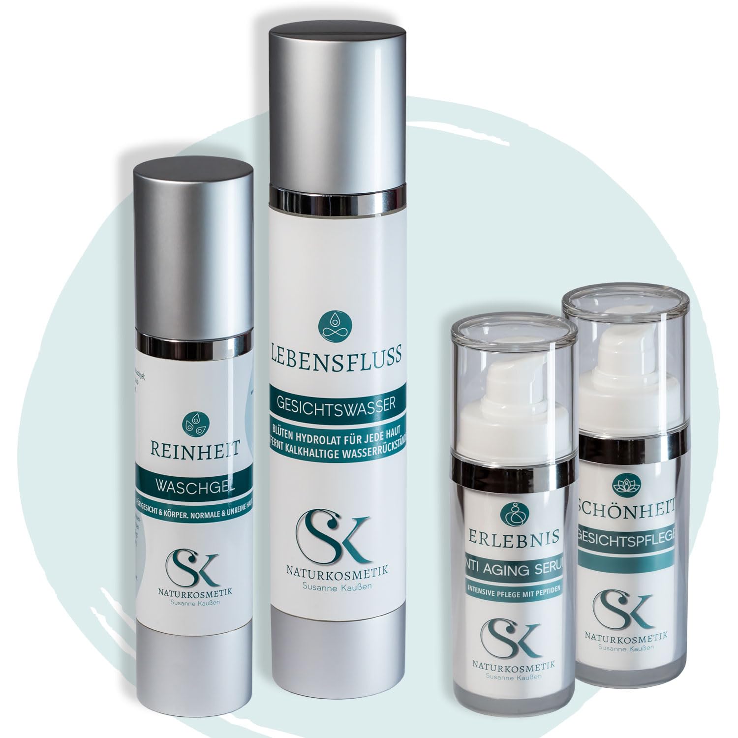 SK Naturkosmetik Bundle für unreine Haut – 4-teiliges Set mit Waschgel, Gesichtswasser, Anti-Aging Serum & leichter Creme – natürliche Gesichtspflege bei Pickeln & Unreinheiten – Made in Germany