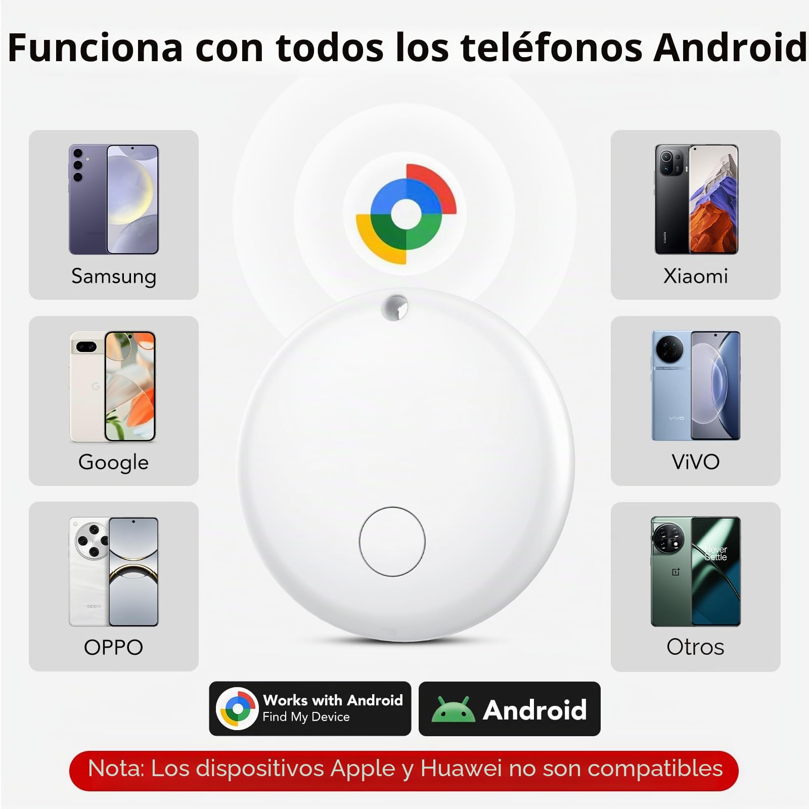 Android Smart Tag, Tracker Compatible con Google Find Hub App (Sólo Android), Localizador Bluetooth, Rastreador para Llaves, Cartera, Equipaje, Impermeable IP68, 4 Blanco