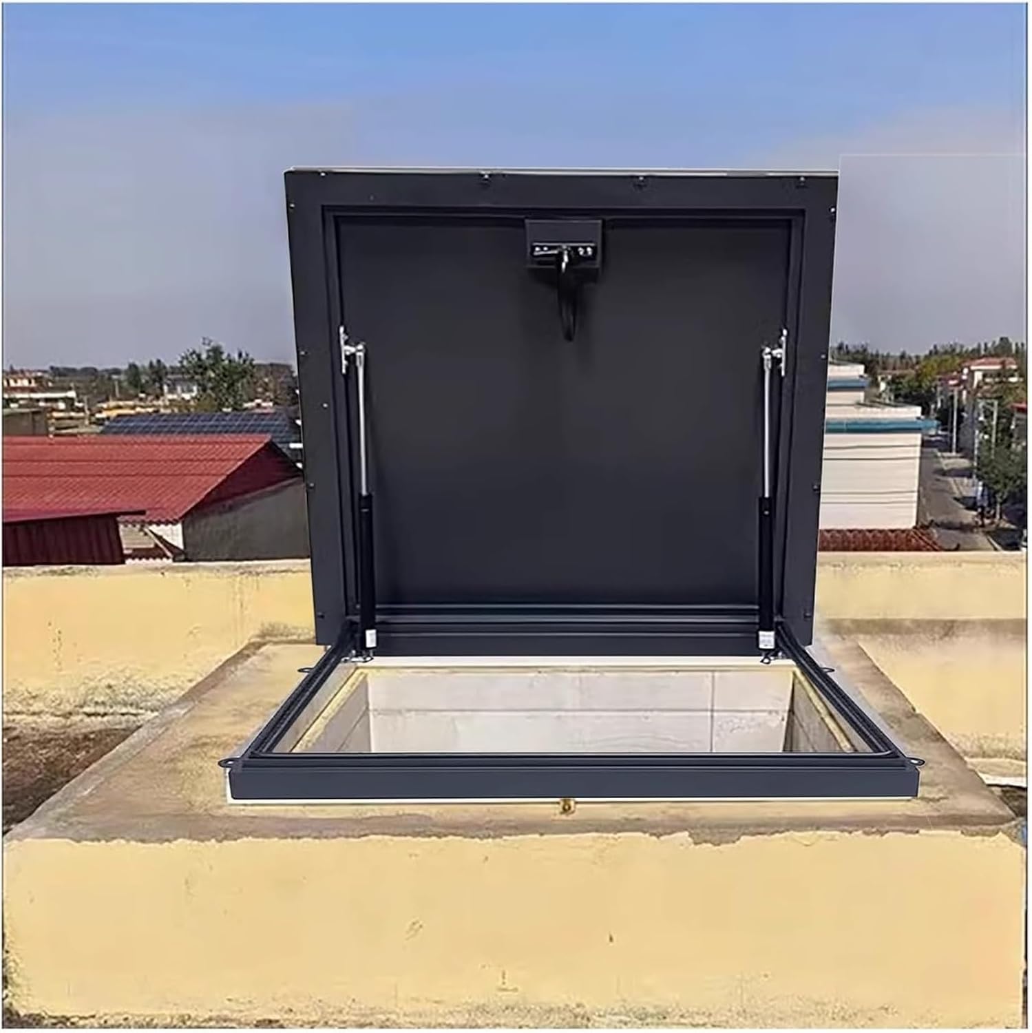 VUIKLCty Metal Attic Skylight Cover, Roof Hatch Cover, 90 ° Rotating Handle Lock, Manhole/cellar Exit Cover(75 * 75cm)