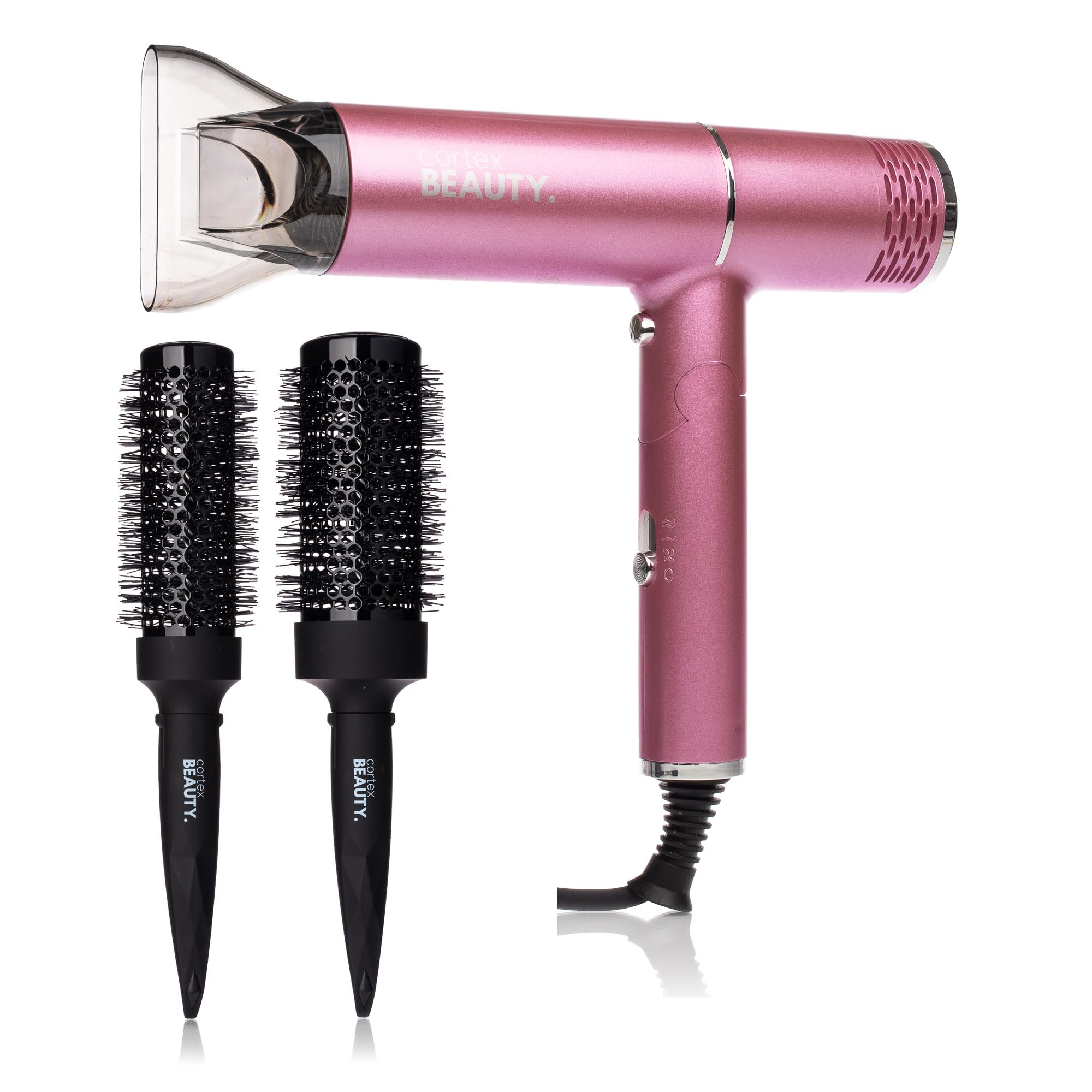 AirFold Foldable Ionic Hair Dryer + Brush Set - Compact, Travel-Friendly 1450W with 2 Speeds, 3 Heat Settings, Cool Shot, Diffuser & Styling Attachments (Blush Pink)