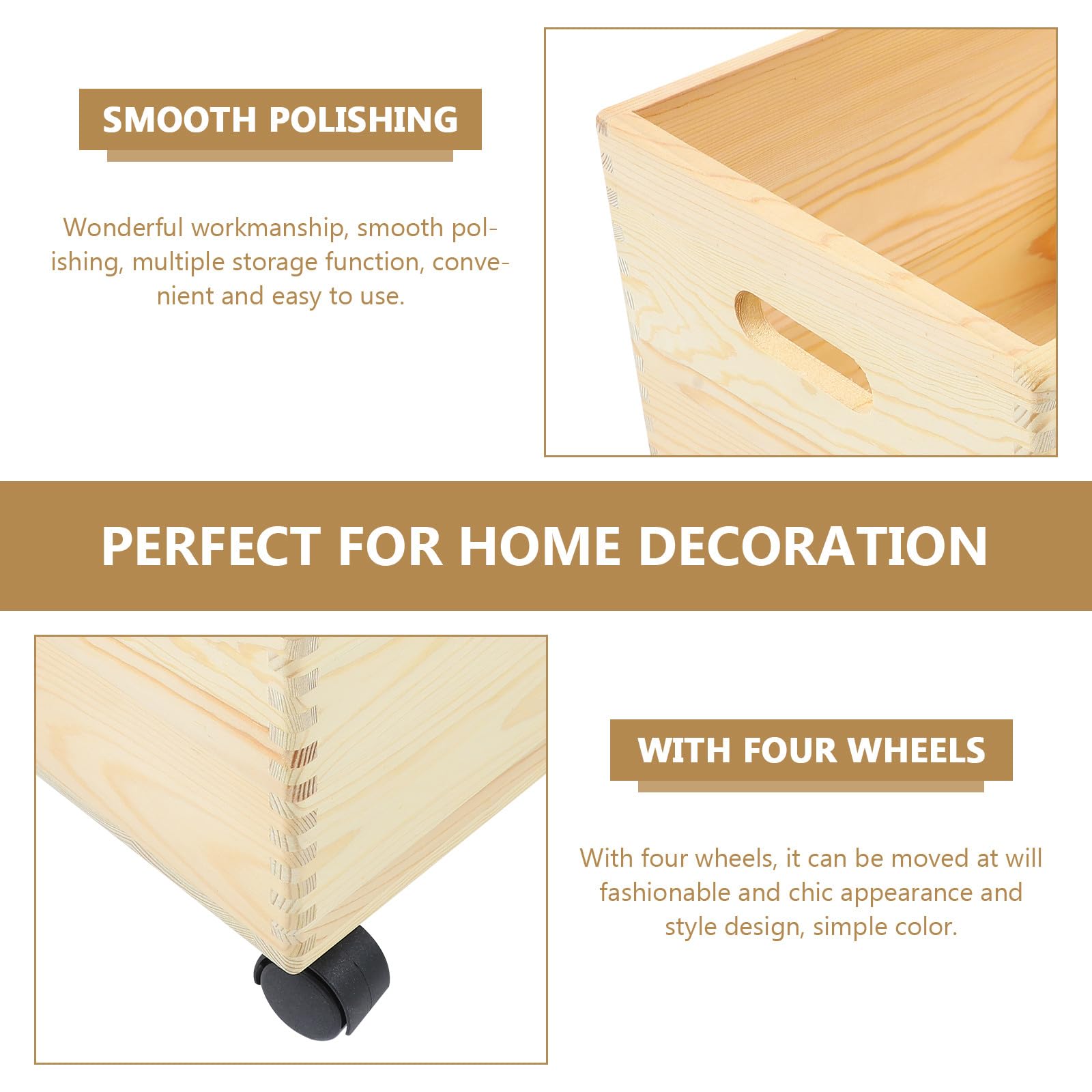 SHERCHPRY Caja de Almacenamiento de Madera Ruedas para Juguetes y Ropa, Organizador Práctico y Duradero Acabado Liso Hogar