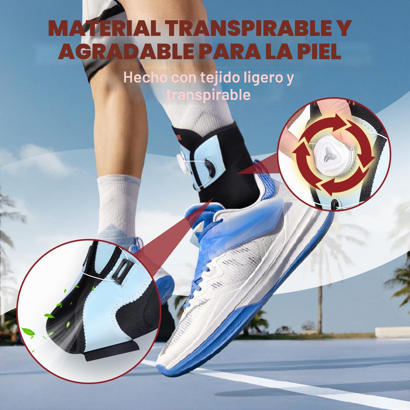 KTQUICK Tobillera ajustable con botón giratorio, vendaje de pie con estabilizador extraíble para fascitis plantar, artritis, LCA, dolor articular, espolón calcáneo, deporte, derecha e izquierda - S