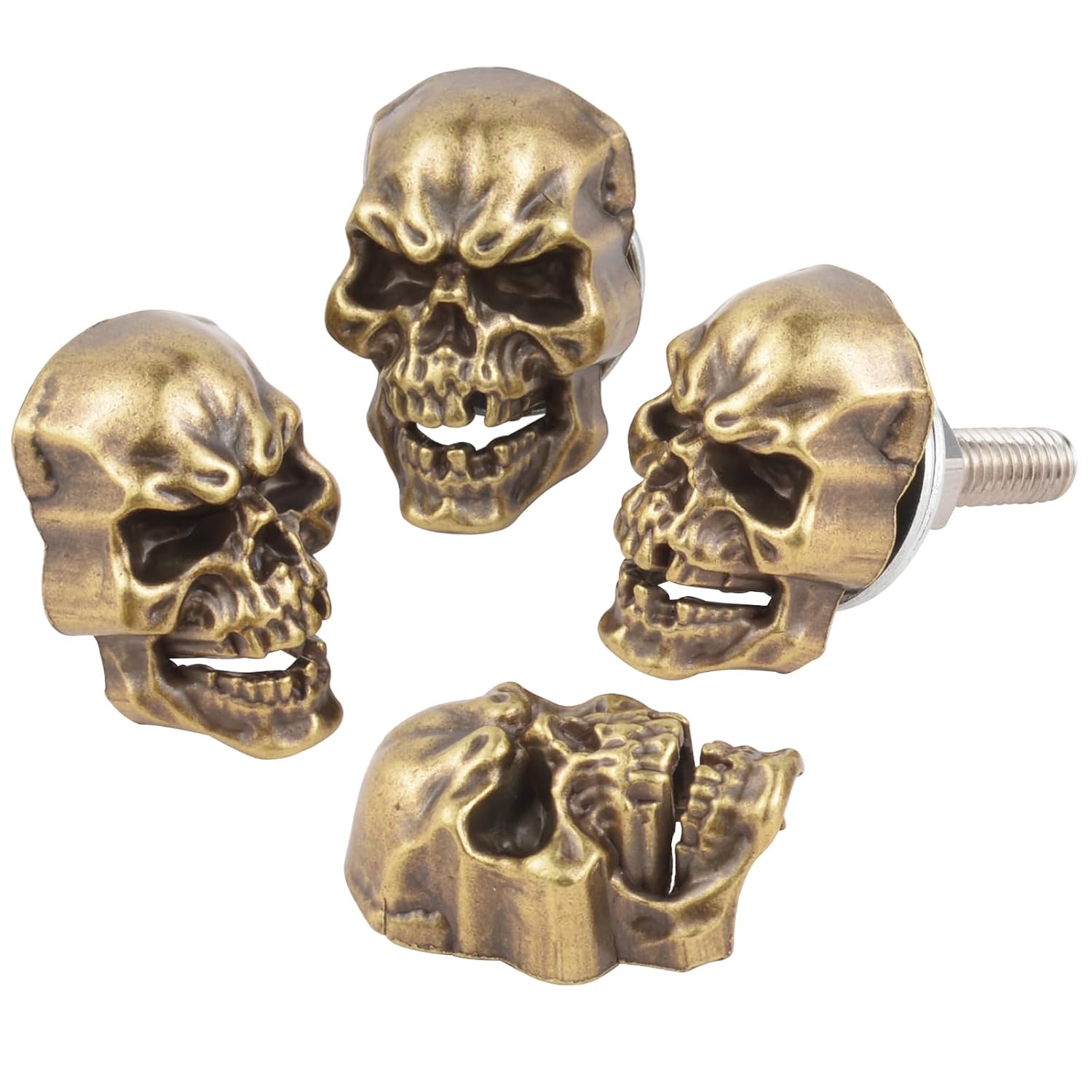 Skull License Plate Frame Fasteners Funny Bolts Motorcycle Tag Screws Kit Fit Motorcycle Trucks SUV, Silver