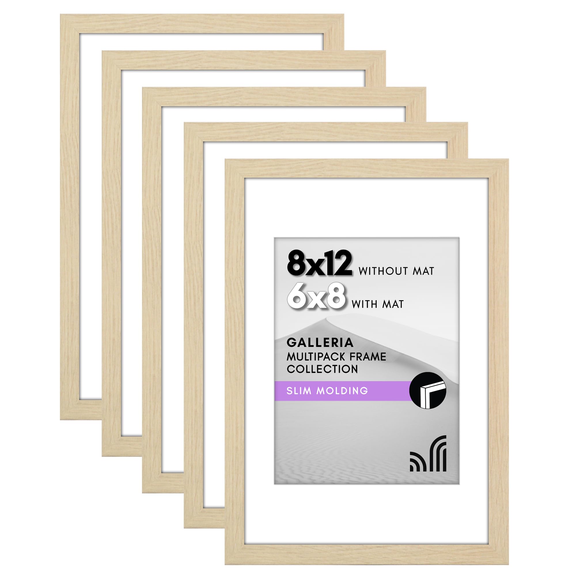 Americanflat 8x12 Picture Frame Set of 5 - Oak - Classic Gallery Wall Frames with Polished Plexiglass