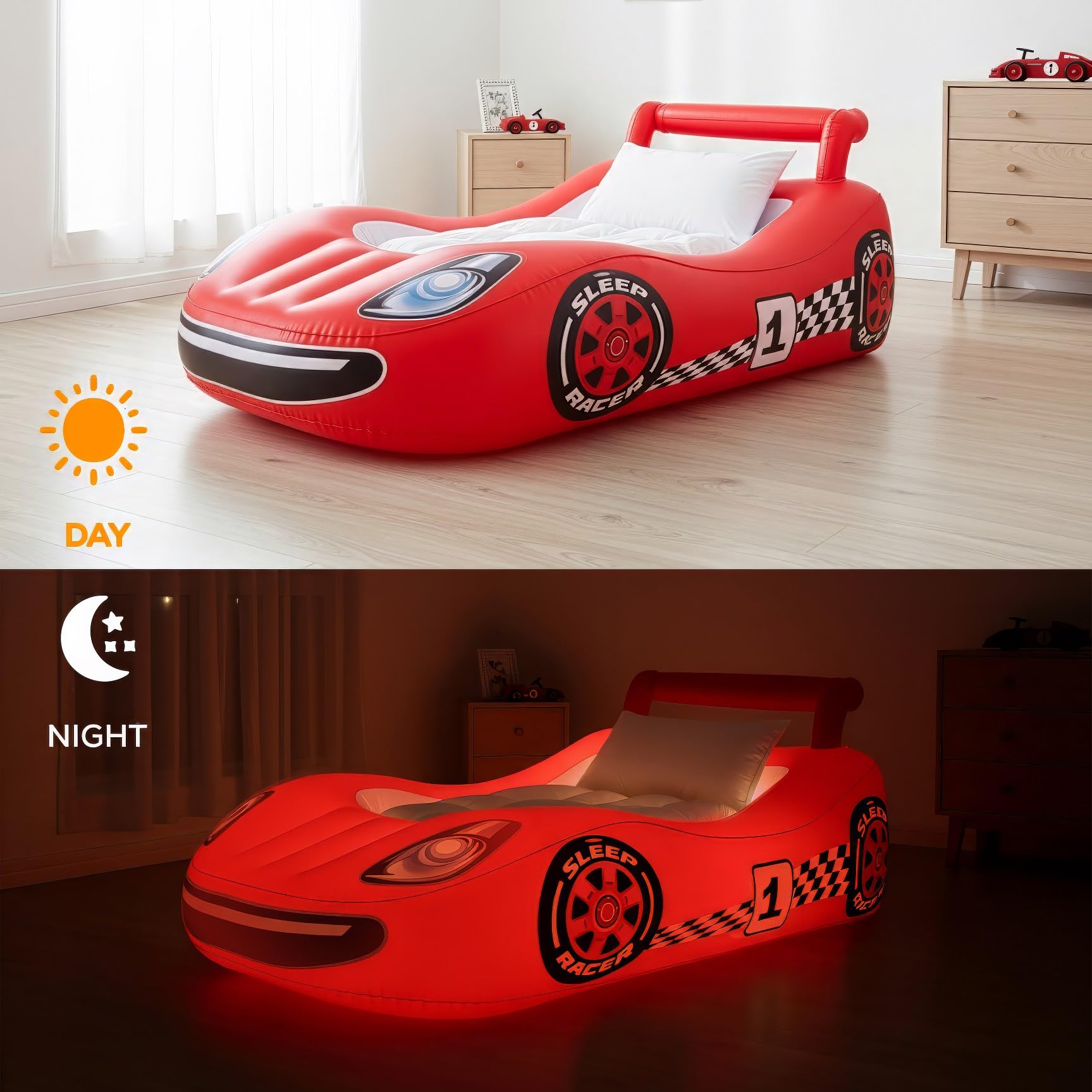 Air Candy Sleep Racer, comodo lettino gonfiabile per auto con LED rosso, per bambini dai 2 ai 6 anni