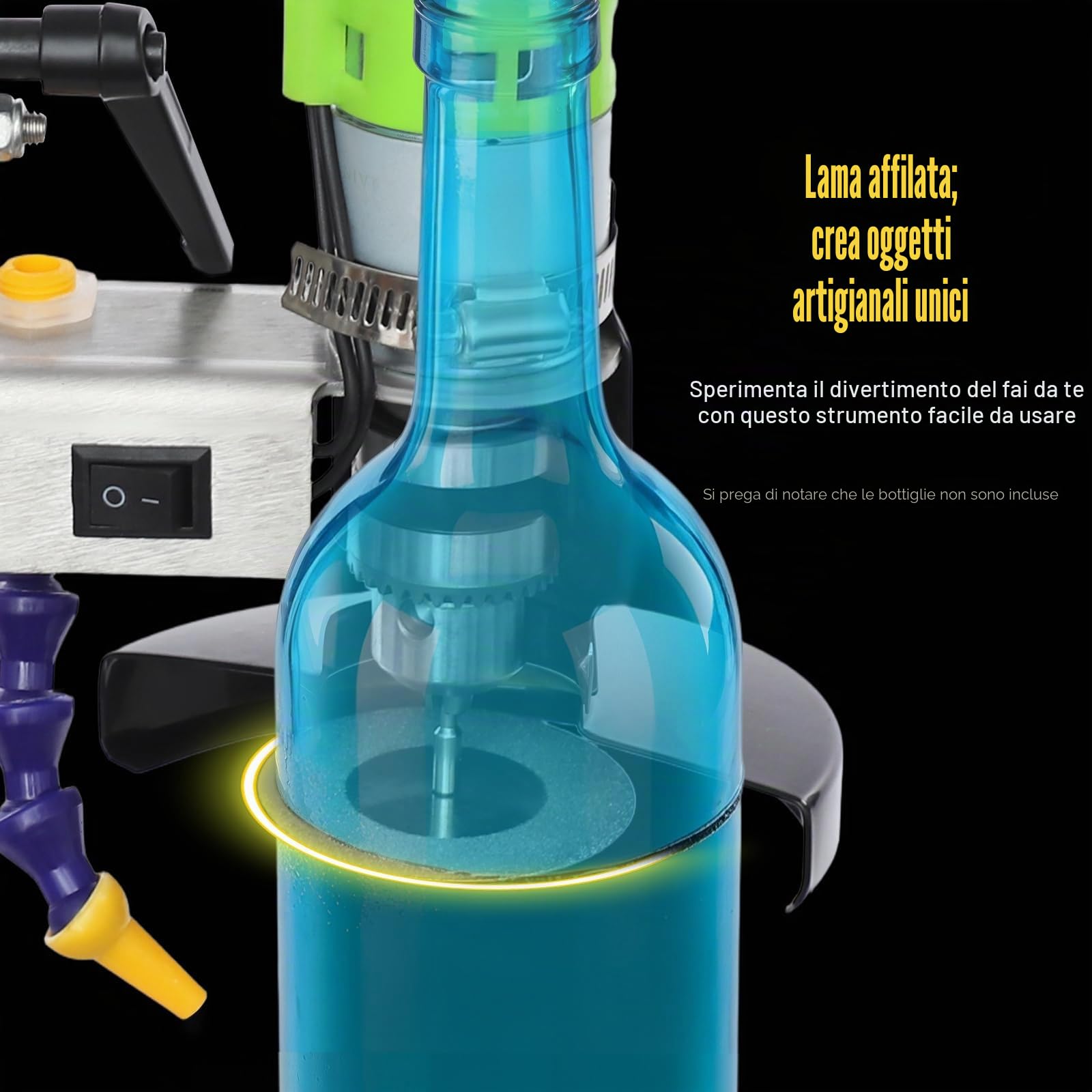 MINRS Tagliavetro per bottiglie 150W, tagliabottiglie elettrico da 6000 giri/min, tagliavetro con 7 velocità per bottiglie di vino, vetro marino, artigianato, vaso fai-da-te