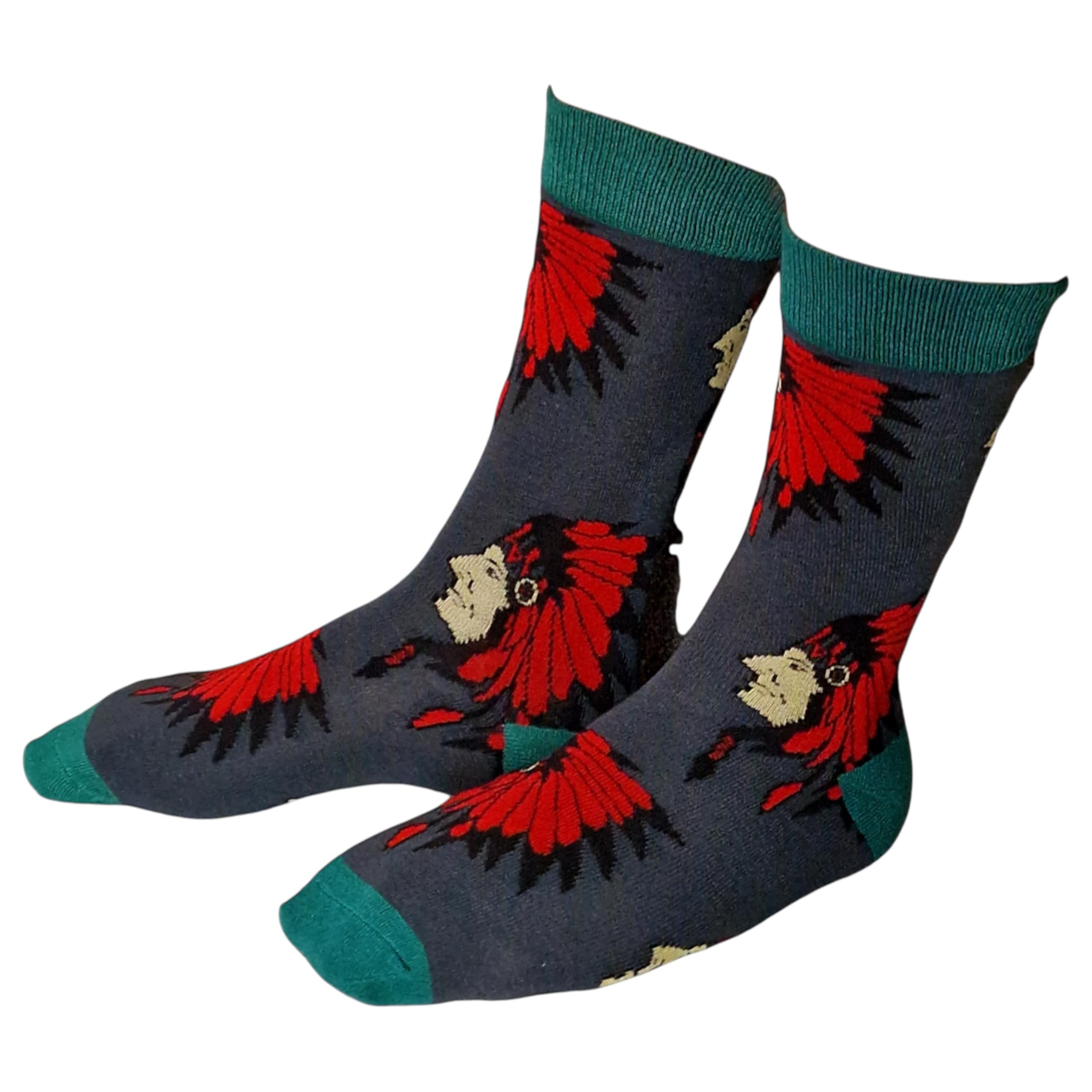 Sock Shack Men's Grey Native American Plains Indian War Bonnet Headdress Socks One Pair