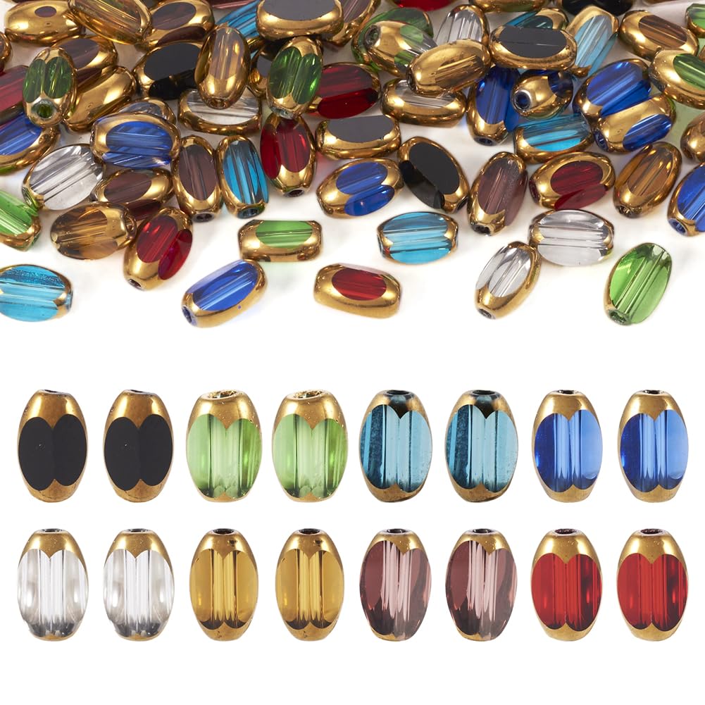 FASHEWELRY 80Pcs Electroplate Glass Beads Edge Gold Plated Oval Crystal Bead Colorful Column Glass Loose Beads for Jewelry Making DIY Craft โ image 1