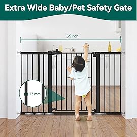 BABELIO 36 Tall Baby Gate, PressGuard P7, 29-55 Auto Close Pressure Mounted Dog Gate for Doorways & Hallway, Basics Easy Walk Thru Pet Gate, Extra Wide Metal Child Gate, Black