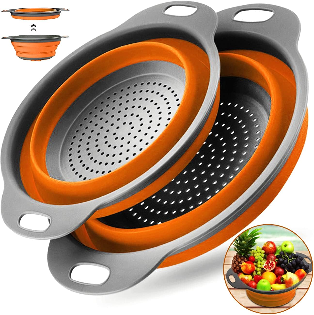 collapsible strainer,2Packs kitchen Collapsible Colander