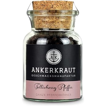 Ankerkraut Tellicherry Pepper Intensely Aromatic Premium Pepper Whole Grains Late Harvest Pepper 70 g in Cork Glass