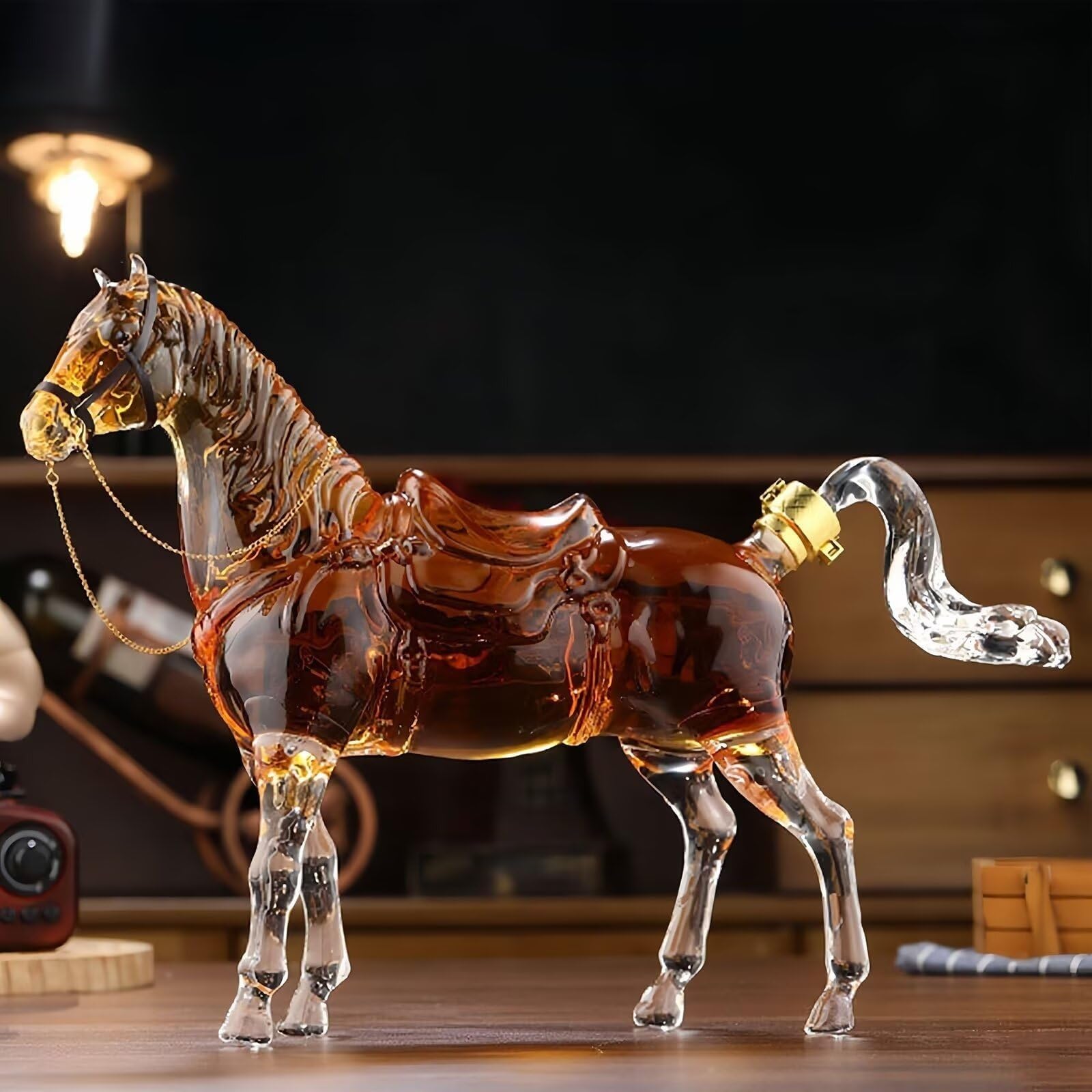 1000ML Decantador Whisky Arte Escultura - Decantador De Whisky Con Forma De Vaso De Caballo/vaca 3D, Regalos Únicos A Prueba De Fugas Para Botellas De Vino, Contenedores Licores(Horse)