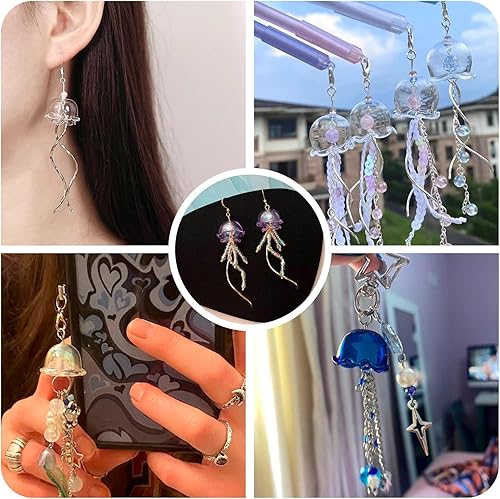 Vista 202 de FASHEWELRY 10 cuentas de cristal hechas a mano, cuentas florales de cristal, cuentas espaciadoras de flores de trompeta transparentes, cuentas